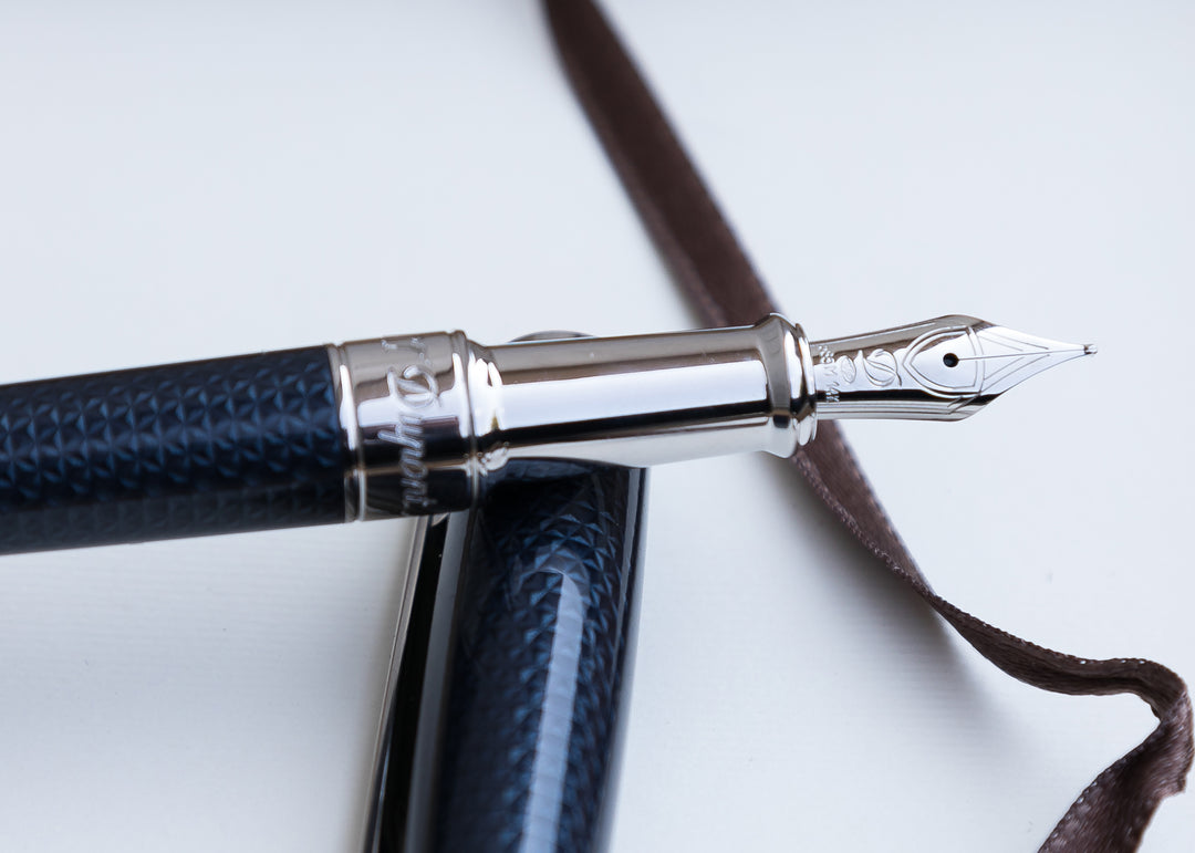 S.T. Dupont Line D Medium Fountain Pen - Guilloche Blue &amp; Palladium