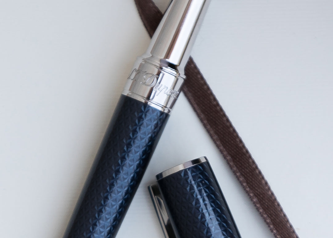S.T. Dupont Line D Medium Fountain Pen - Guilloche Blue &amp; Palladium