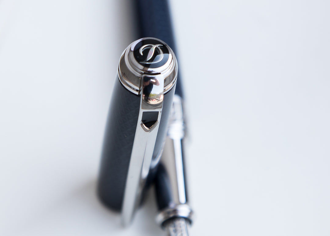 S.T. Dupont Line D Medium Fountain Pen - Guilloche Blue &amp; Palladium