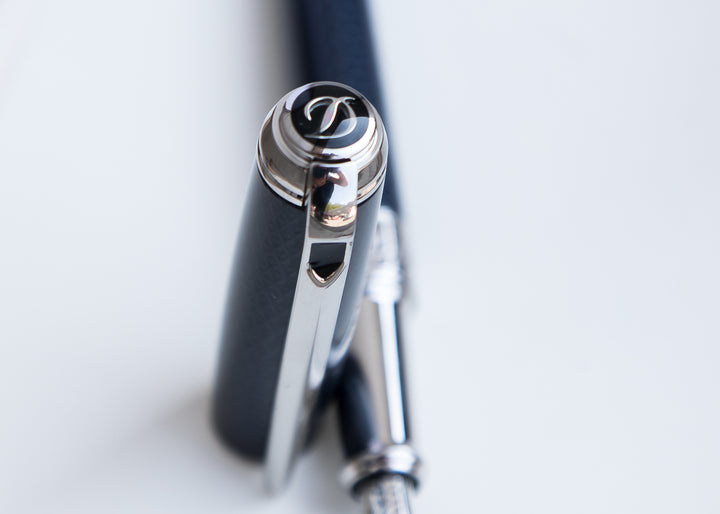 S.T. Dupont Line D Medium Fountain Pen - Guilloche Blue &amp; Palladium