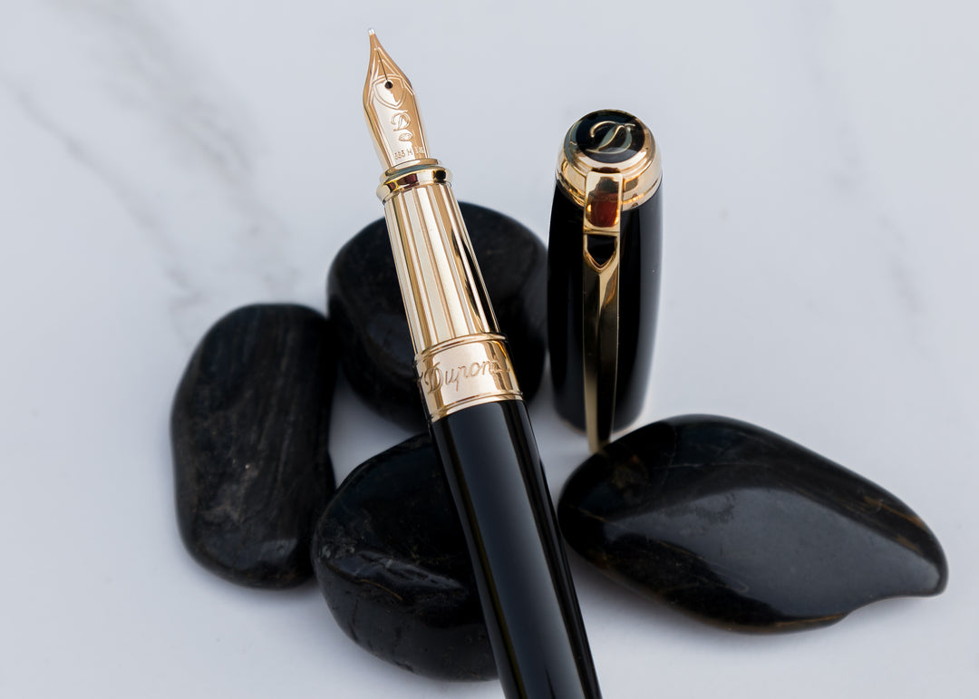 S.T. Dupont Line D Large Fountain Pen - Black &amp; Gold