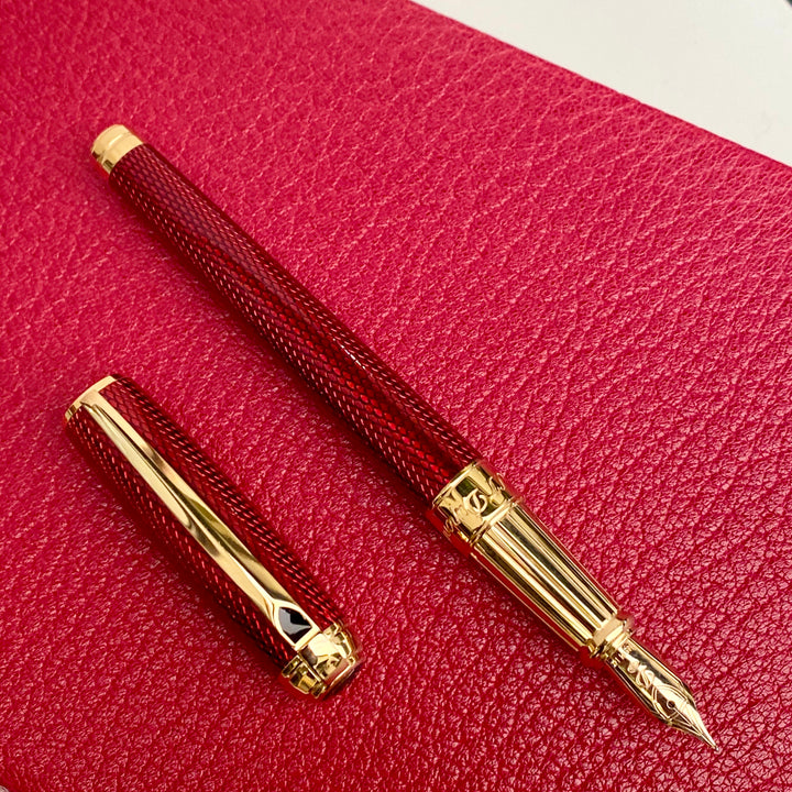 S.T. Dupont Diamond Guilloche Fountain Pen - Ruby