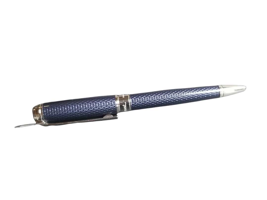 S.T. Dupont Line D Medium Ballpoint Pen - Guilloche Blue &amp; Palladium