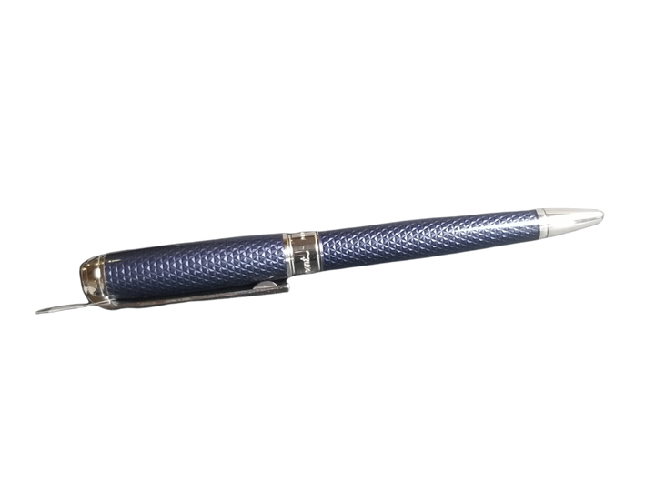 S.T. Dupont Line D Medium Ballpoint Pen - Guilloche Blue &amp; Palladium