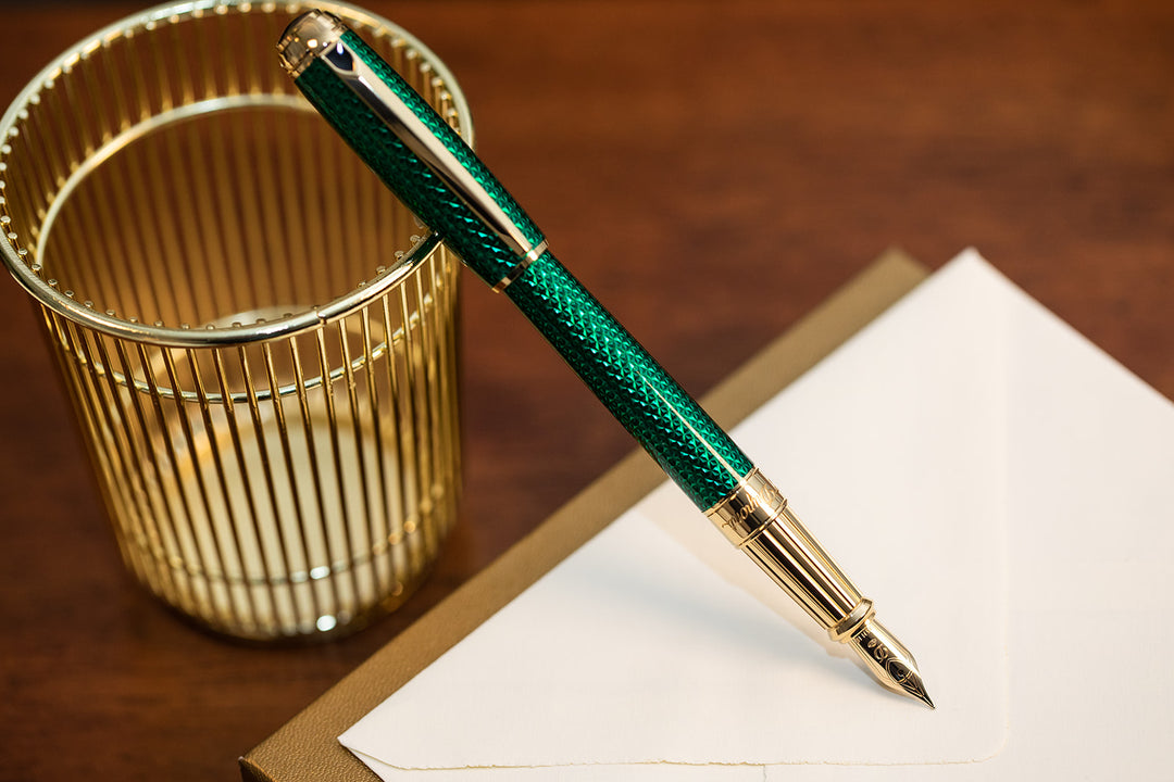 S.T. Dupont Line D Firehead Guilloche Fountain Pen - Emerald