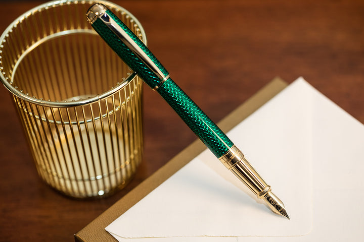 S.T. Dupont Line D Firehead Guilloche Fountain Pen - Emerald