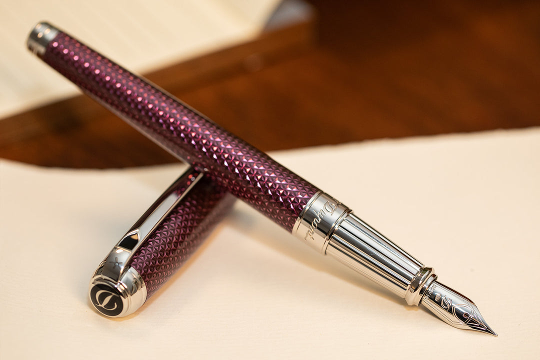 S.T. Dupont Line D Firehead Guilloche  Fountain Pen - Amethyst