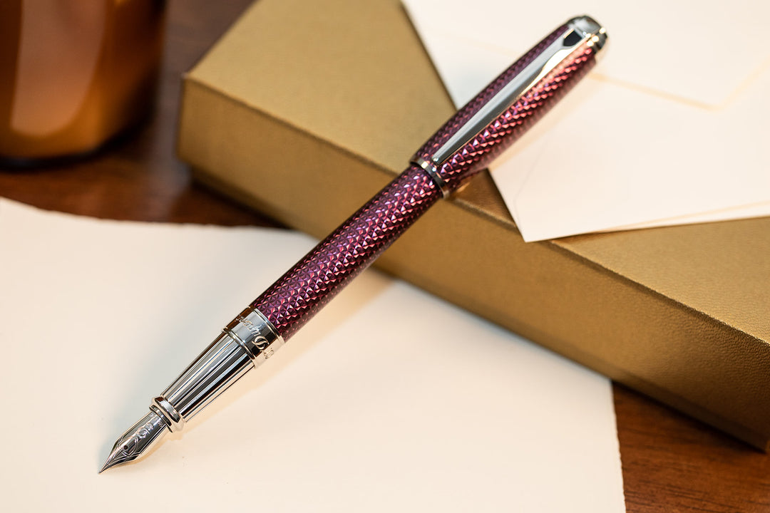 S.T. Dupont Line D Firehead Guilloche  Fountain Pen - Amethyst