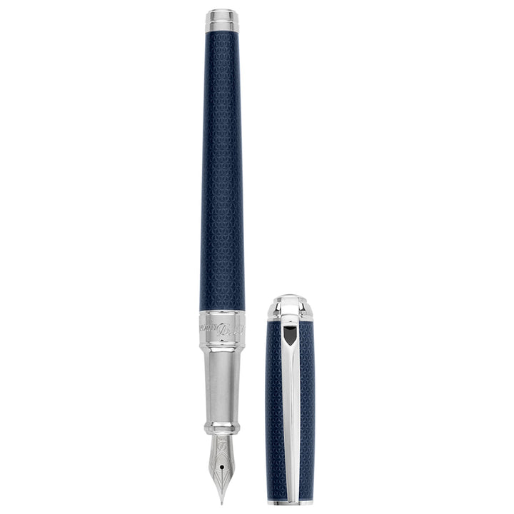 S.T. Dupont Line D Medium Fountain Pen - Guilloche Blue &amp; Palladium