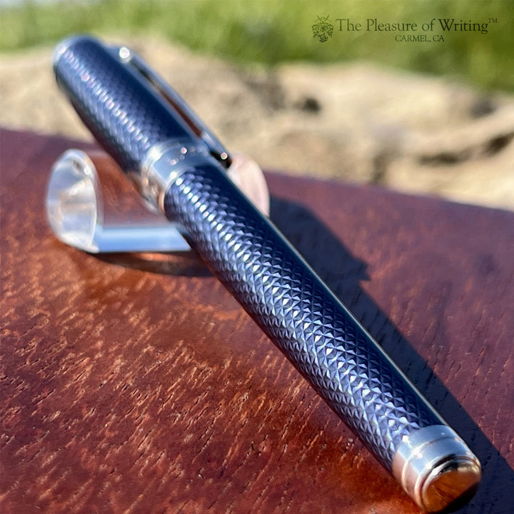 S.T. Dupont Line D Medium Fountain Pen - Guilloche Blue &amp; Palladium