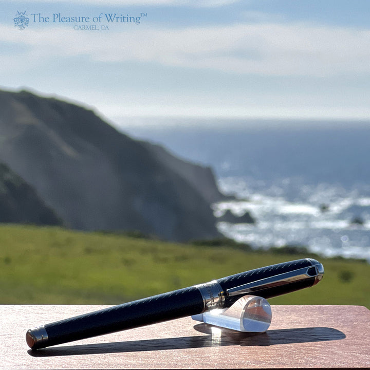 S.T. Dupont Line D Medium Fountain Pen - Guilloche Blue &amp; Palladium