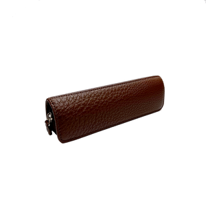 Taccia Brown Leather One-Pen Case With Zipper