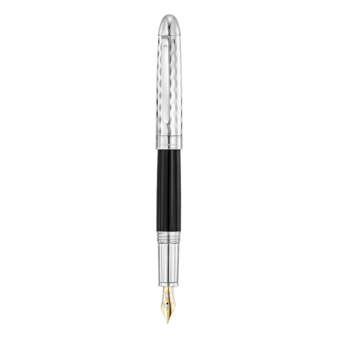 Waldmann Précieux Fountain Pen - Black Lacquer/Fine Diamond Cut wave pattern - 18K Gold