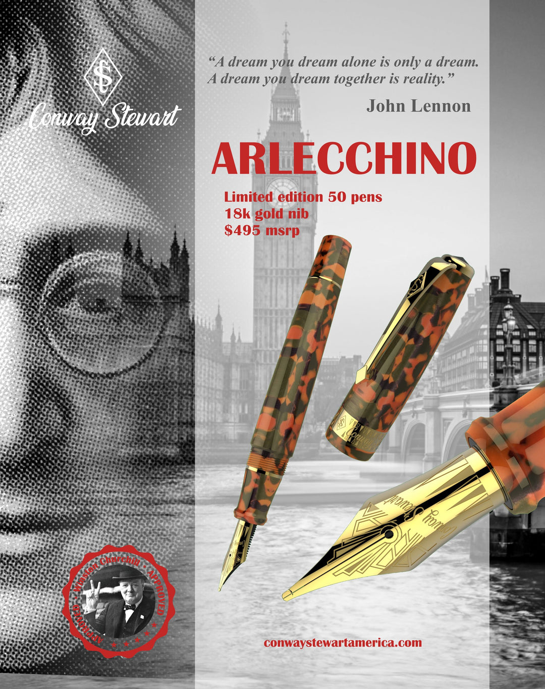 Conway Stewart Arlecchino Fountain Pen - Gold