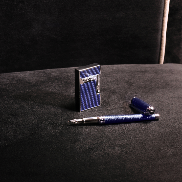 S.T. Dupont Line D Medium Fountain Pen - Guilloche Blue &amp; Palladium