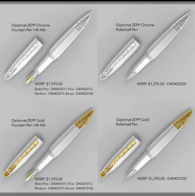 Diplomat Zepp 14K Fountain Pen - Chrome