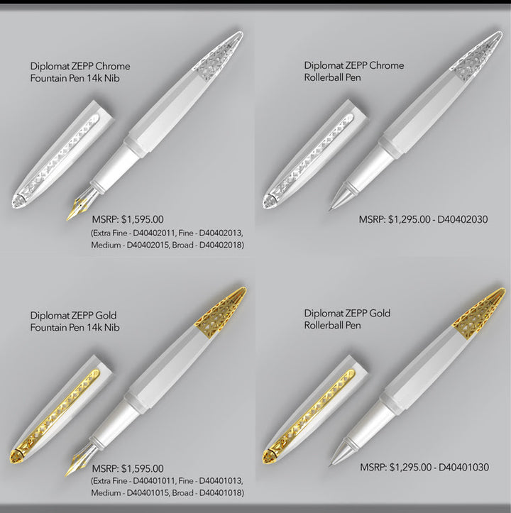 Diplomat Zepp 14K Fountain Pen - Chrome